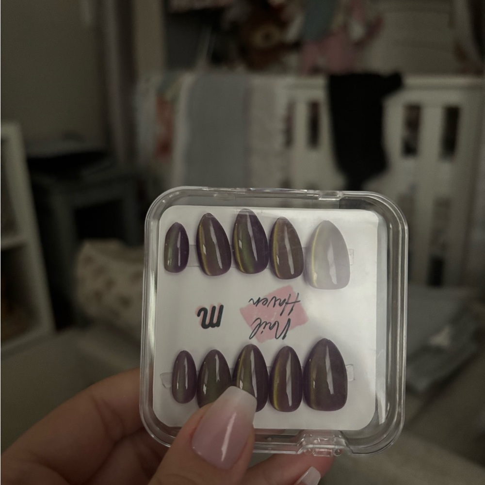 Nail Haven Purple Green Cat eye press on Nails size medium
